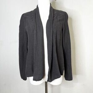 Eileen Fisher Medium Petite Gray Open Front Knit Linen Cardigan Jacket Lagenlook